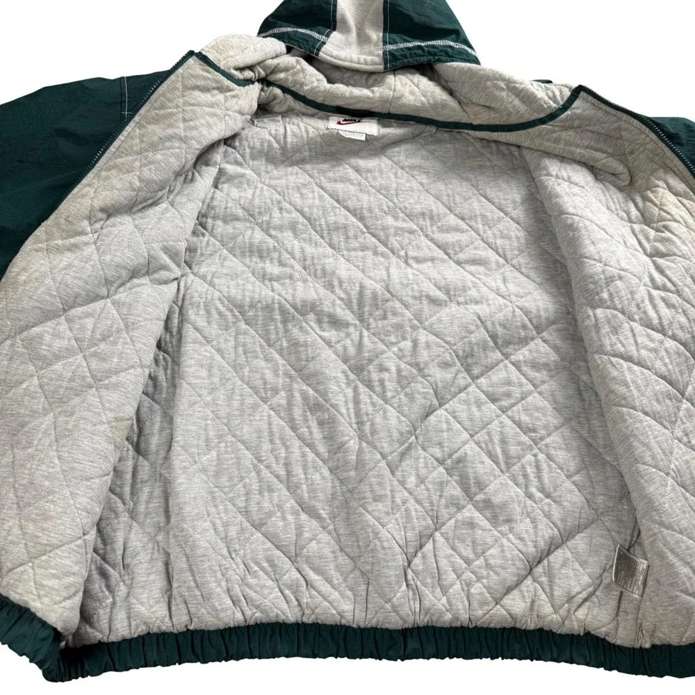 Nike Quilted Jacket Coat Mens XXL Green Hooded Full Zip Vintage Streetwear 90s